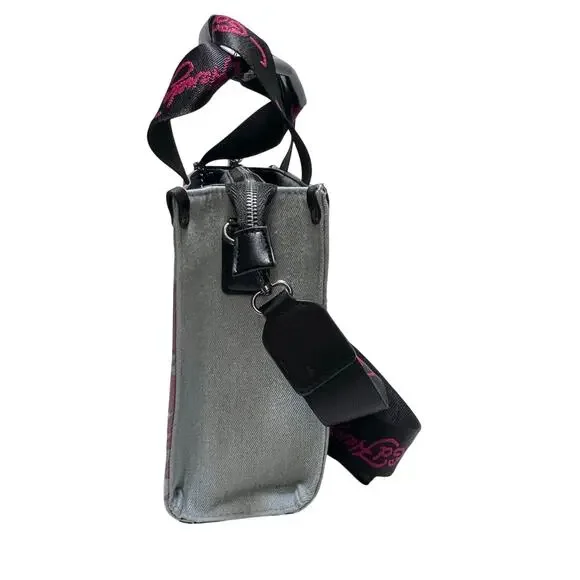 Ed Hardy Denim Tote Crossbody Satchel Bag Denim Pink Tattoo Skull Rhinestones - Picture 4 of 12